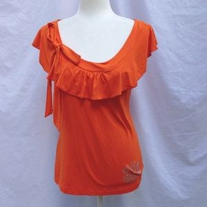 Ladies Clemson Top, Mesh & Mia sleeveless, orange with tiger paw, sz M